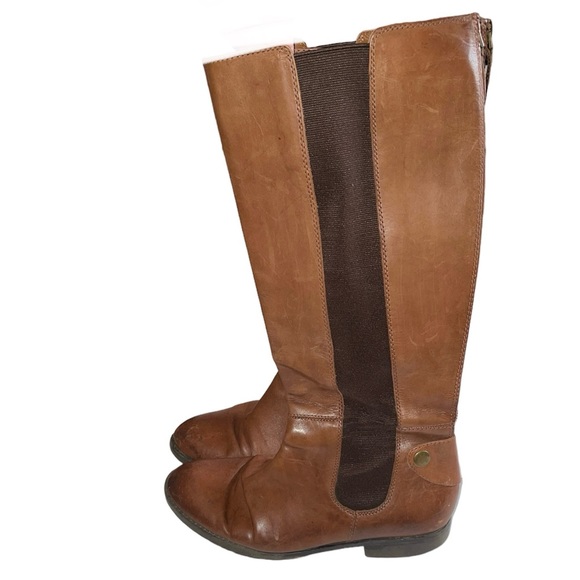 Franco Sarto Tahini Brown Leather Tall Zippered Boot with Button Detail Sz 8.5 - Picture 5 of 12